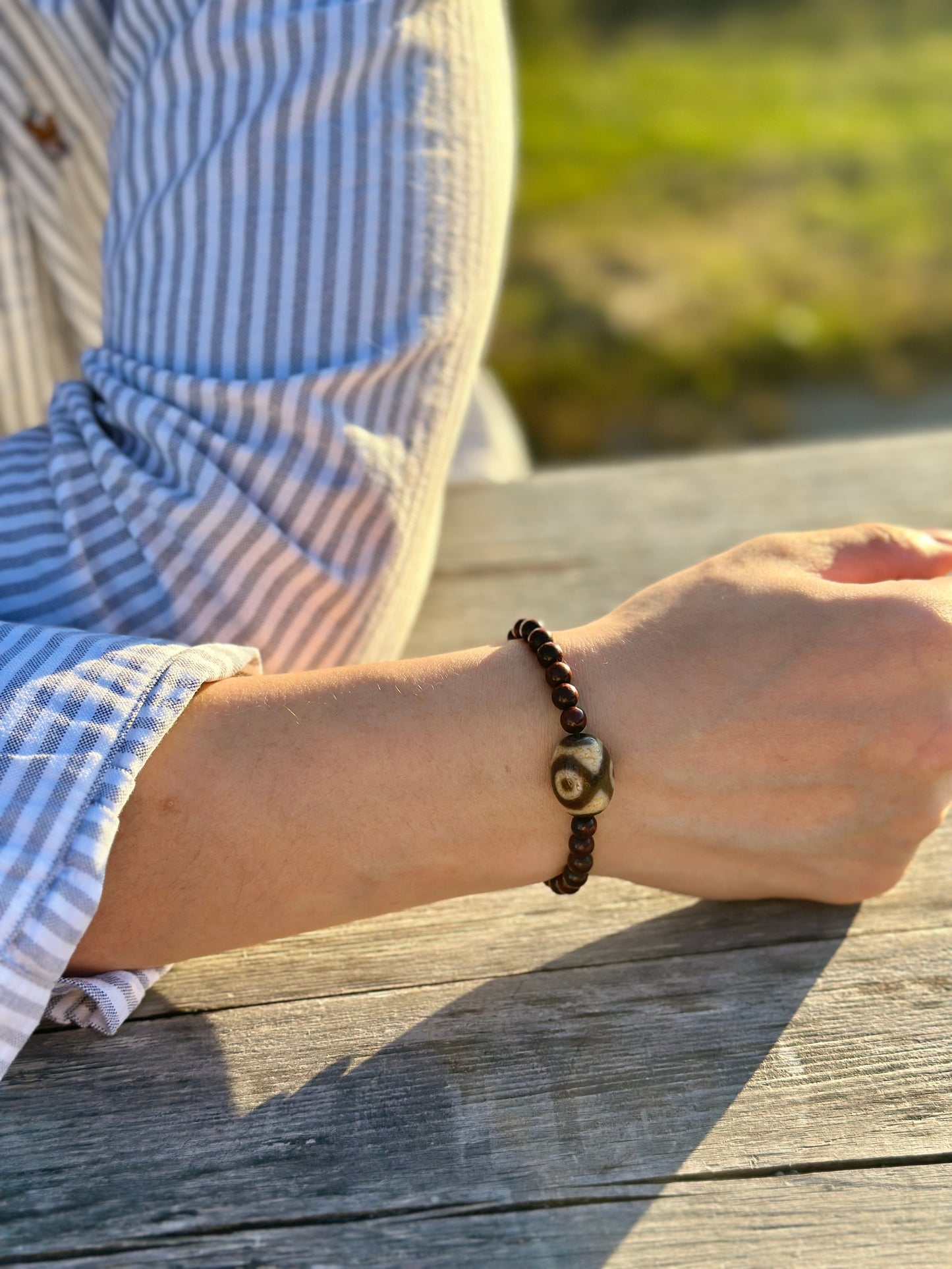 Rosewood Three-eyed Dzi Bracelet