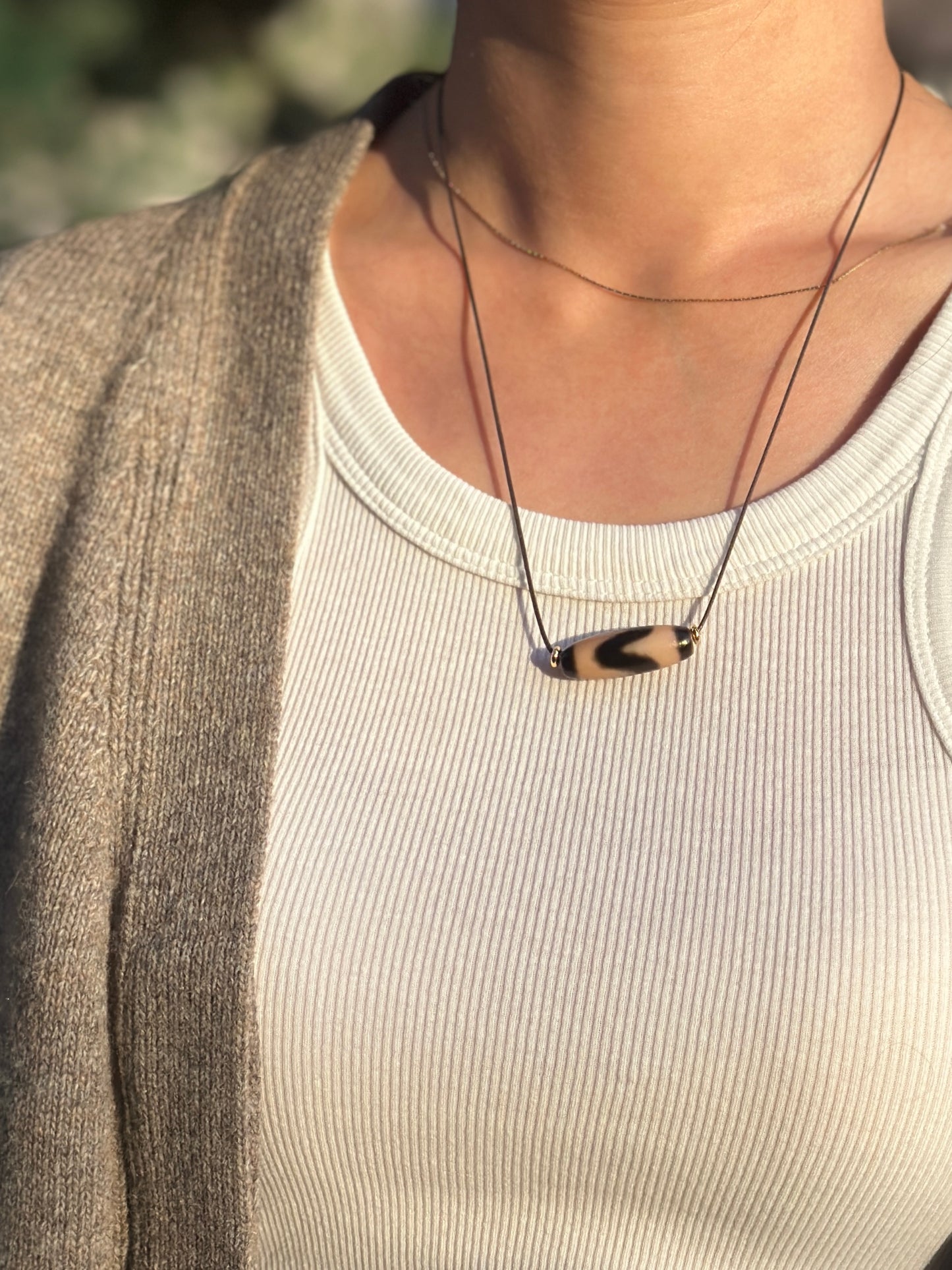 Tiger Tooth Dzi Bead Necklace