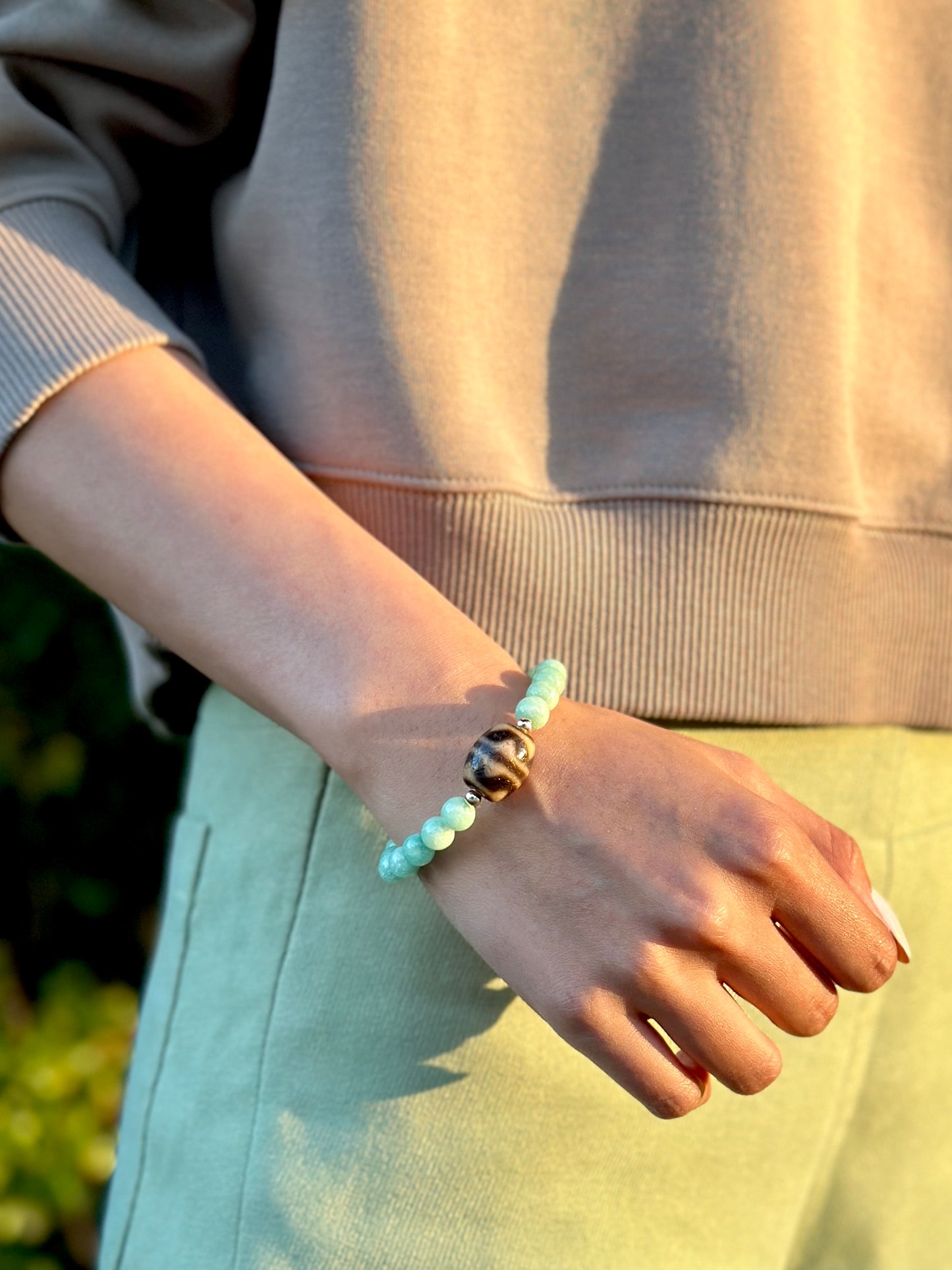 Water Wave Dzi Mint Bracelet