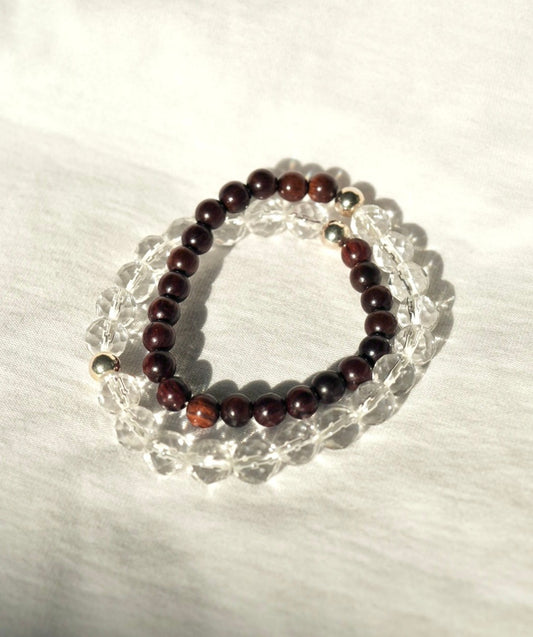 Clear Quartz & Rosewood Double Wrap Bracelet